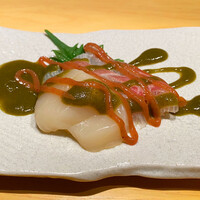 別邸 壽 - ＜前菜＞旬の鮮魚の冷菜 特製大葉ソースかけ