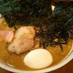Ramen Notoyama - 濃厚とろとろスープのら～めん濃口＋麺大盛＋ダシ入り玉子＋特上のり