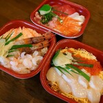 大漁丼家 - エビ三昧丼、帆立イクラ丼、丼家丼(シャリ ネタ 大盛り)