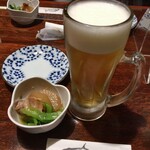 町の居酒屋　西菜 - "お通し＆生ビール"
