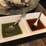 Oyster bar UOICHI - 牡蠣に合わせた和風ジェノベーゼソース　ポン酢（美味しいポン酢）　まみこまみこ