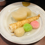 おかめ - 大根、ちくわ、三色団子