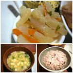 Hanayasai - ◆大根の煮物風 ◆雑穀米は、量もタップリ ◆お味噌汁もいいお味。