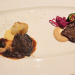 ニシデリア - 減圧牧草牛の炭火焼、牛頬肉の赤ワイン煮込み～２種盛