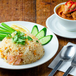 Shrimp fried rice and massaman curry