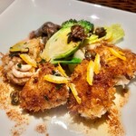 横浜馬車道 旬の肉料理イタリアン オステリア・アウストロ - 2022.1.  北海道 たらの白子の温製サラダ 阿波すず香風味