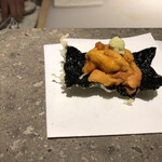 天ぷら成 - 雲丹のせ海苔天　蝦夷前