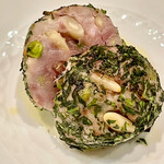 f - しかもいさじゃ（八郎潟のアミ）を混ぜたレモン風味のオリーブオイルを掛けるなんて！