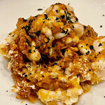 f - ダダミ（鱈の白子）とドライトマトを戻してオリーブオイルで和えたものとツナをマリネしてボロネーゼ風に仕立てました