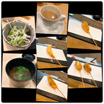 串揚げ タケナカ - サラダ・味噌汁・チャイ・串揚げ5種