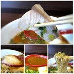 はかた こぶし - ◆叉焼ではなく「鯛の切り身」入り。とろろやアオサ、お葱などガタップリ入るネバネバ系。 赤味噌だととろろなどと一緒に頂くと私にはお味が濃厚過ぎましたので、お塩にすべきだったかと反省。 ＊麺は博多にしては珍しく柔らかめでした。個人的にはもう少し硬めが好み。