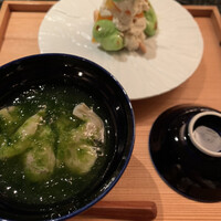 六雁 - 蛤の茶碗蒸し
                    天豆と金柑の白和