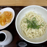 四ツ木製麺所 - かま玉(480円), ムキ海老かき揚げ(210円)