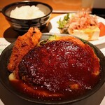 洋食の店 もなみ - Hセット(1,700円)
            ハンバーグ120g 海老フライ2尾
            サラダ･ライス･シャーベット･赤ワイン付き