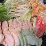 Okonomiyakimonjayakitampopo - 蒸し鶏と大根の胡麻サラダのファミリーサイズ