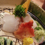 恵比寿　くろいわ - お造り。醤油と酢醤油で頂く（201301）