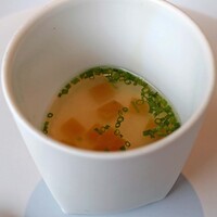 レストラン オオツ - タラの白子のフラン　鯛のスープ　自家製カラスミ