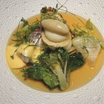 銀座 レカン - 真鯛のヴァプールといろいろなキャベツ アンチョビのブールコンポゼ 柚子のサバイヨン クリアな雛鶏のジュ