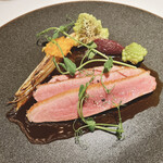 銀座 レカン - ブルターニュ産仔鴨のロティ宇和島産柑橘を使ったソースビガラード