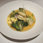 銀座 レカン - 真鯛のヴァプールといろいろなキャベツ アンチョビのブールコンポゼ 柚子のサバイヨン クリアな雛鶏のジュ