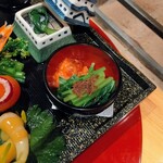 會津懐石 鶴我 - 茎立菜と粕漬すじこ