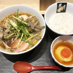 超純水採麺 天国屋 - 2022/2/20限定・比内地鶏と鴨肉のキリタンポラーメン（1200円）＋蘭王卵と昆布醤油水のRTKKG（300円）