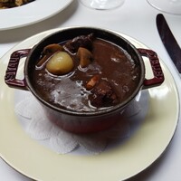 レストラン アラジン - 肉料理：鹿肉の赤ワイン煮込み。これも良いですね。ディナーの鹿肉ローストは抜群でしたが、煮込みもまた違う魅力があります。