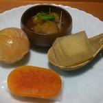 海鼠、手鞠寿司、からすみと蕪