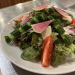 Fresh vegetable salad with homemade strawberry dressing