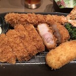 Shinjuku Saboten - 黒豚ロースかつ御前(麦飯)、海老フライ、かにクリームコロッケ