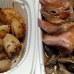 アールエフワン - 料理写真:北海道産帆立と海老のハーブグリル808円(100g800円) ＋ 牛肉のグリル霜降りひらたけのロースト添え1589円(100g779円)