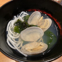 並木橋なかむら - お通しのアサリの温麺