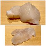 鮨 はしもと - 北海道 帆立貝柱
      天然の帆立貝柱が立派です！
      甘みがありますとっても。
      
      青森 ヒラメ
      3kgのヒラメ、この位のサイズが美味しいです！
      透き通る白身が美しく、ねっとりとしながら上品な甘みがあります♪