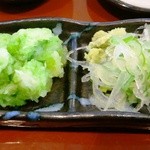 やまぎし - 薬味の大根おろしと山葵は素晴らしい　ネギは普通