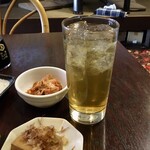 大楽フーチン - 緑茶ハイ350円、お通し200円