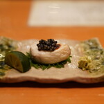 日本料理 たかむら - 天然とらふぐの白子塩焼き、ベステルキャビア