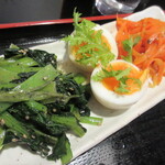 おいしい台所12カ月 - 小松菜のごま和え、半熟卵、にんじんナムル