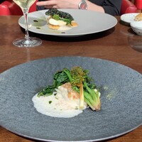 TRATTORIA CREATTA - 木の実をまとった真鯛のロースト 山菜のフリットと出汁クリーム
