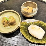 新ばし 星野 - からすみ餅、ふきのとう、ナマコ
