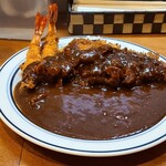 カレーの南海 - エビフライカレー(大辛の辛め)+ロースカツ　980円+330円