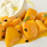 Caprese with mango and burrata cheese