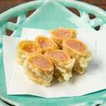 Fried karashi mentaiko with Hiei yuba rolls