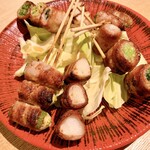 野菜肉巻串 酒場あんぽんたん - オクラ巻、山芋巻、小ねぎ巻