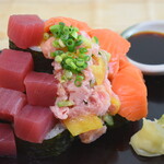 Tuna fatty tuna and salmon nokke sushi set meal