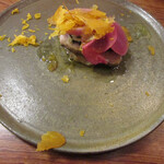 yokoyama - ブリ 大根餅 カラスミ 切り干し大根の出汁を染み込ませた海苔 紅大根