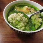 yokoyama - 減圧調理したたら白子と菜の花のスープ仕立て 黄色のカリフラワー  沖しじみのソース フキとしらすの天ぷら