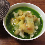 yokoyama - 減圧調理したたら白子と菜の花のスープ仕立て 黄色のカリフラワー  沖しじみのソース フキとしらすの天ぷら