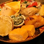 馳走 きむら - お食事の焼き物はさわら、紅あずまの天ぷら北海道の仙鳳趾産牡蠣の南蛮漬けなどなど・・・