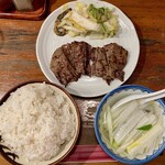 味太助 - 「牛タン4枚定食」@3400＋「麦めし大盛り」@100