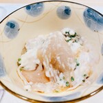 うを徳 - トラフグの刺身にトラフグの白子ソース